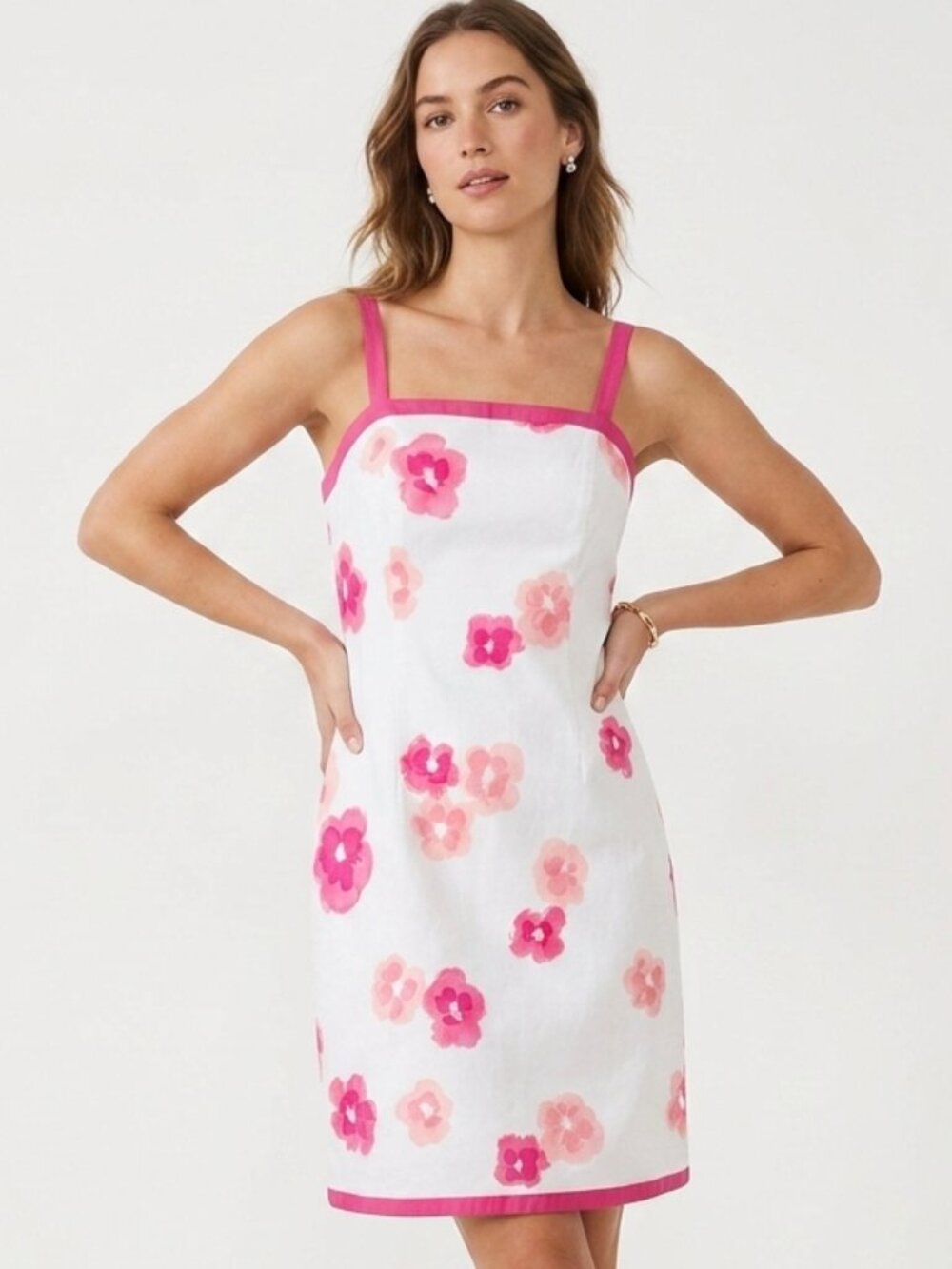 Ann Taylor Petites Pink Floral Cotton Sundress White Midi 12P